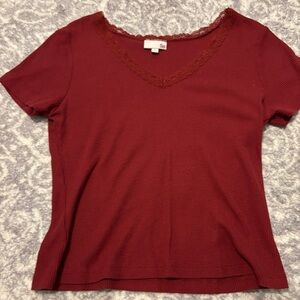 SO Women's Burgundy Lace Trim Tee